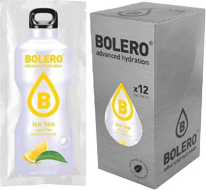 Bolero Bebida Instantánea Té Helado Limón, Caja de 24x8g. Refresco en polvo sin azúcar con Stevia y Vitamina C, ideal para diabéticos y dietas bajas en calorías.