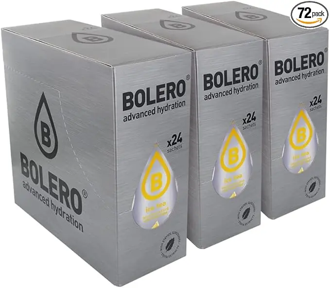 Bolero Bebida Instantánea Té Helado Limón, Mega Pack de 72x8g. Preparado en polvo sin azúcar con Stevia y Vitaminas para una hidratación deliciosa y saludable.