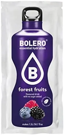 Bolero Bebida Sabor Frutas del Bosque, Caja de 24x9g. Preparado en polvo para bebida instantánea, sin azúcar, con Stevia y enriquecido con Vitamina C.