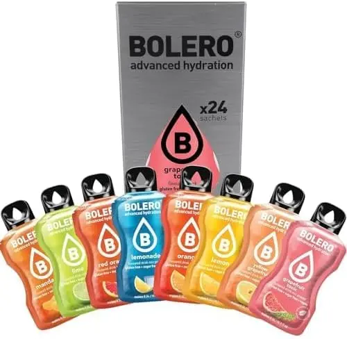 Bolero Citrus Mix, pack de 24 sobres de 3g. Una selección de los sabores cítricos más refrescantes en formato stick sin azúcar, con Stevia, Vitamina C, sin gluten y vegano.