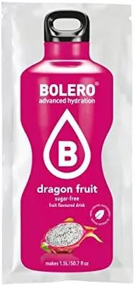 Bolero Drinks Fruta del Dragón, pack de 12 sobres de 9g. Refresco instantáneo para una hidratación avanzada, sin azúcar, con Stevia y Vitamina C. Sabor exótico y natural.