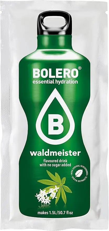 Bolero Drinks Sabor Aspérula, pack de 12 sobres de 9g. Refresco instantáneo para una hidratación avanzada sin azúcar, con Stevia y Vitamina C. Sabor herbal y natural.