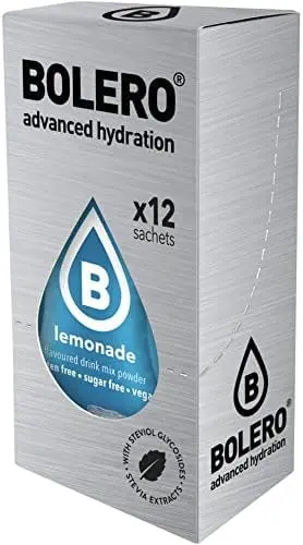 Bolero Drinks Sabor Limonada, pack de 12 sobres de 3g. Refresco en polvo sin azúcar, endulzado con Stevia y con Vitamina C, ideal para diabéticos y para hidratarte saludablemente.