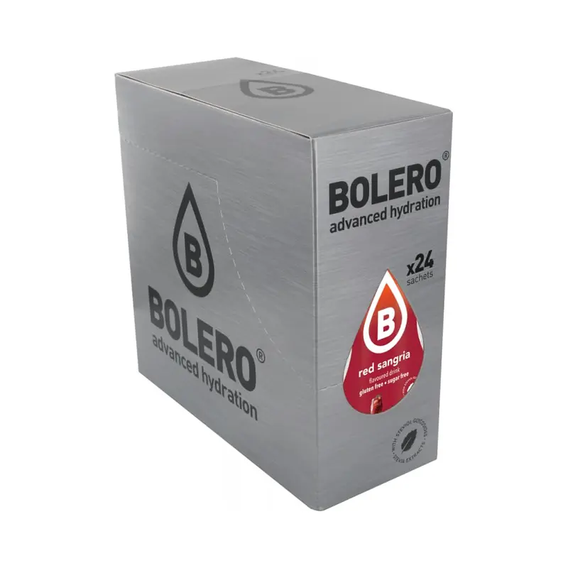 Bolero Sabor Sangría, pack de 24 sobres. Una bebida instantánea sin azúcar, con Stevia y Vitamina C, para disfrutar del sabor más festivo sin alcohol y sin calorías.