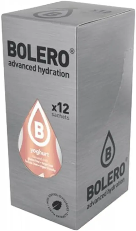Bolero Sabor Yogur, pack de 12 sobres de 9g. Bebida en polvo sin azúcar para crear un refresco cremoso y bajo en calorías, con Vitamina C y el dulzor natural de la Stevia.