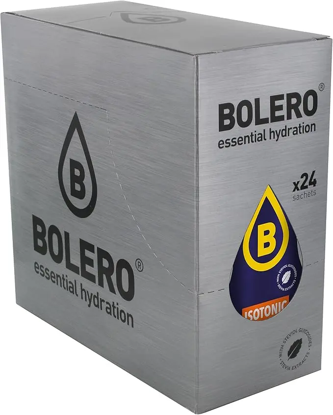 Bolero Sport Sabor Naranja, Caja de 24x9g. Bebida isotónica en polvo sin azúcar con Stevia y minerales para una hidratación avanzada y un rendimiento deportivo óptimo.