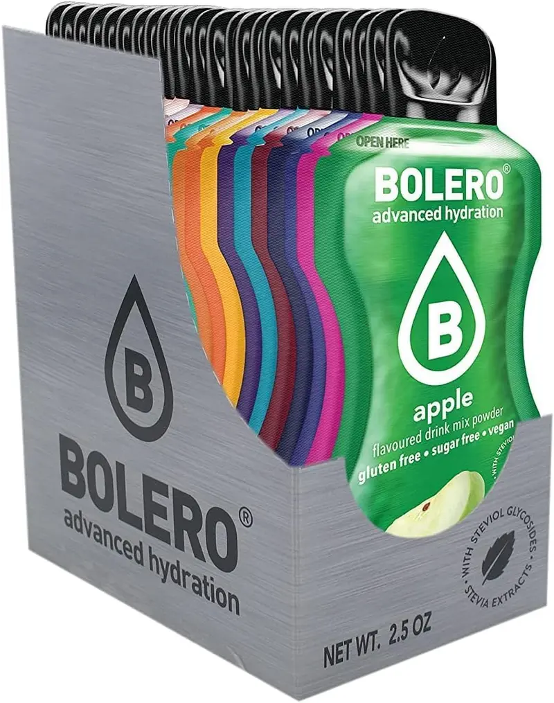 Bolero Sticks Mix, Pack de 24 sobres surtidos. Bebida en polvo sin azúcar para llevar, con Stevia y Vitamina C. Ideal para niños, deportistas y veganos, sin gluten y bajo en calorías.