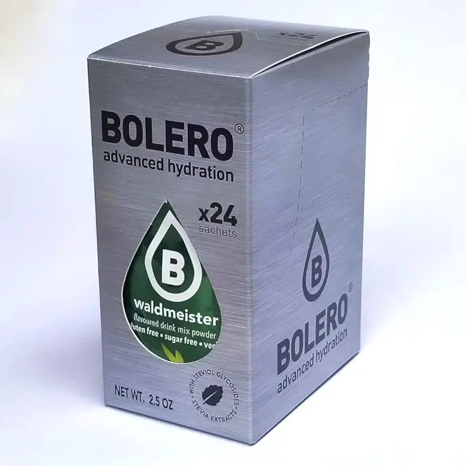 Bolero Sticks Sabor Aspérula, caja de 24 sobres de 3g. Bebida en polvo para preparar un refresco sin azúcar, con Stevia, Vitamina C y bajo en calorías para llevar.