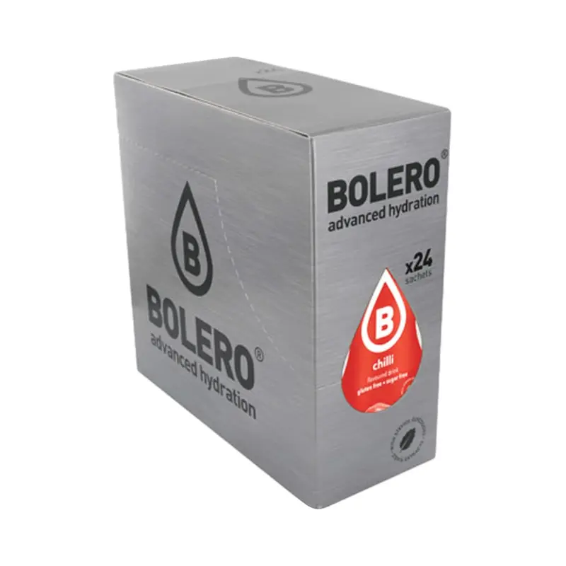 Bolero Sticks Sabor Chile, Caja de 12x3g. Bebida en polvo sin azúcar, baja en calorías y con Stevia para una hidratación avanzada con un delicioso y atrevido sabor picante.
