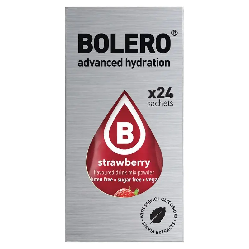 Bolero Sticks Sabor Fresa, 24 bolsitas de 3g. Formato para llevar de bebida soluble, sin azúcar, baja en calorías, sin lactosa y endulzada con Stevia.