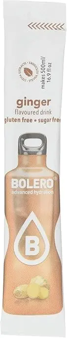 Bolero Sticks Sabor Jengibre, Caja de 12x3g. Bebida instantánea sin azúcar, baja en calorías y con Stevia para una hidratación avanzada con un delicioso y único sabor.