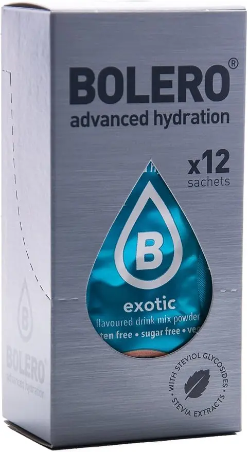 Bolero Sticks Sabor Mandarina, Caja de 12x3g. Bebida instantánea sin azúcar, baja en calorías y con Stevia para una hidratación refrescante y saludable.