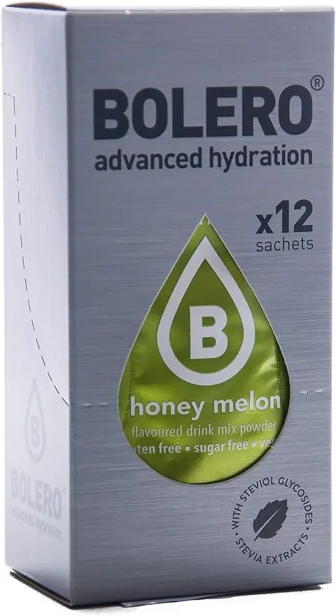 Bolero Sticks Sabor Melón con Miel, Caja de 12x3g. Bebida instantánea para una hidratación avanzada, sin azúcar, sin calorías y con un delicioso sabor.