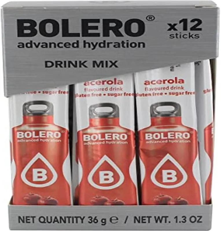 Bolero Sticks Sabor Zanahoria y Naranja, Caja de 12x3g. Bebida en polvo sin azúcar, baja en calorías y con Stevia para una hidratación refrescante y saludable.