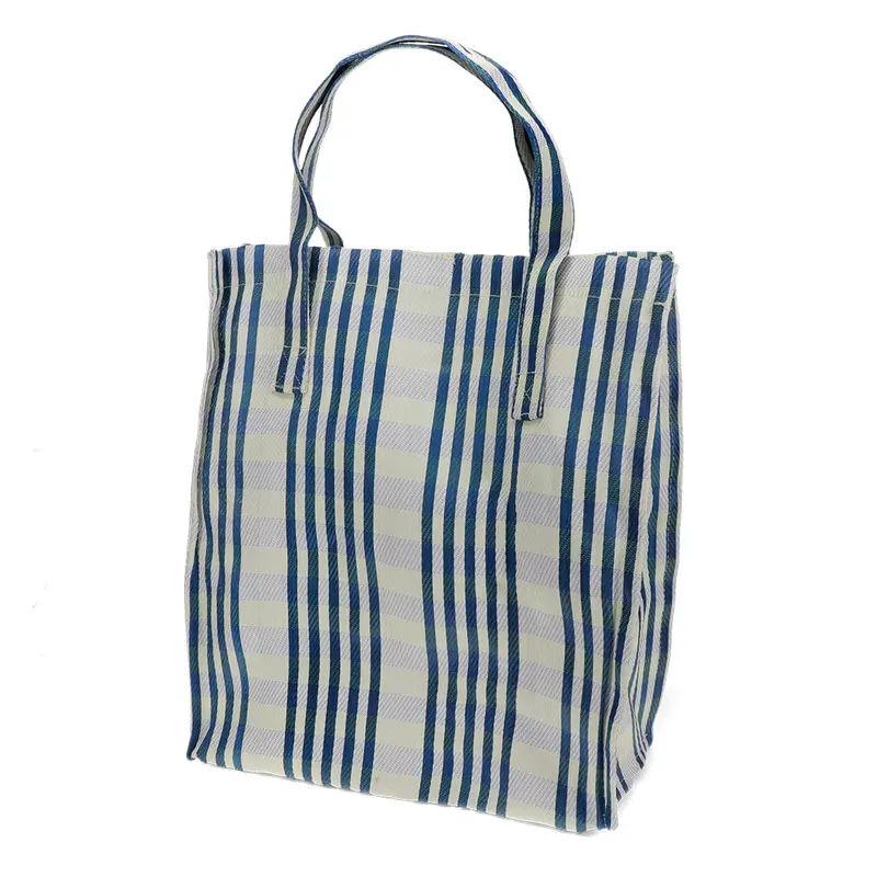 Bolsa de Compra Tejida - Cuadros Blancos y Azules