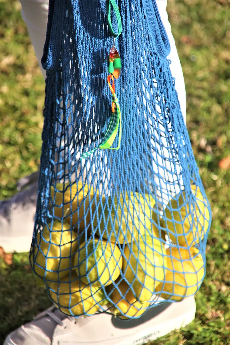 Bolsa de malla azulona reutilizable en algodón