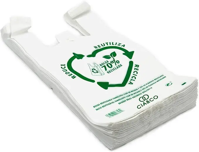 Bolsas de Plástico 70% Reciclado Cia&Co, Tamaño 3XL (60x70cm), Pack 25 Uds. Aptas para uso alimentario, reutilizables y resistentes (Galga 200) cumpliendo con la normativa española.