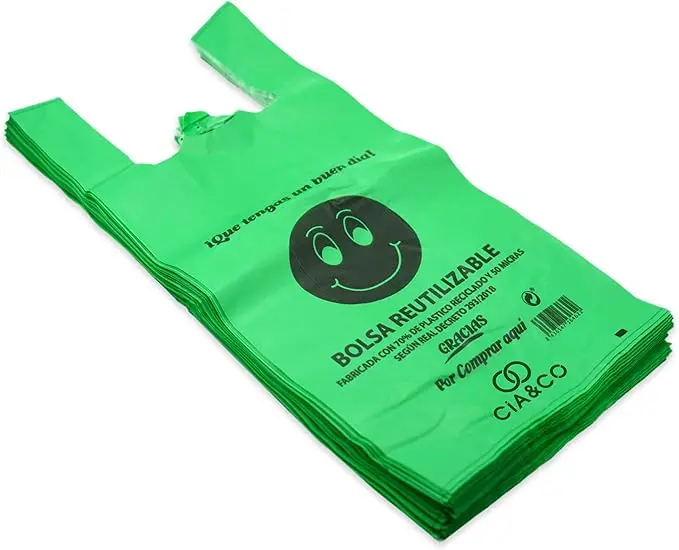 Bolsas de Plástico XL Verdes (42x53 cm) Cia&Co, 2 Kg (100 uds aprox). Fabricadas con un 70% de material reciclado, reutilizables, aptas para uso alimentario y con galga 200.