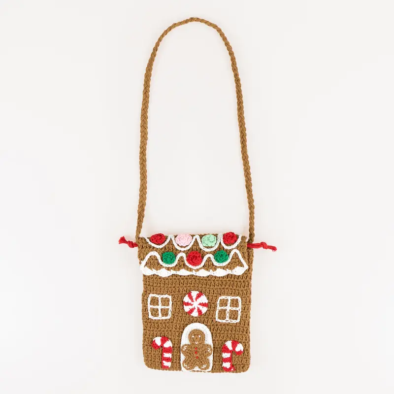 Bolso infantil de crochet con casita de jengibre