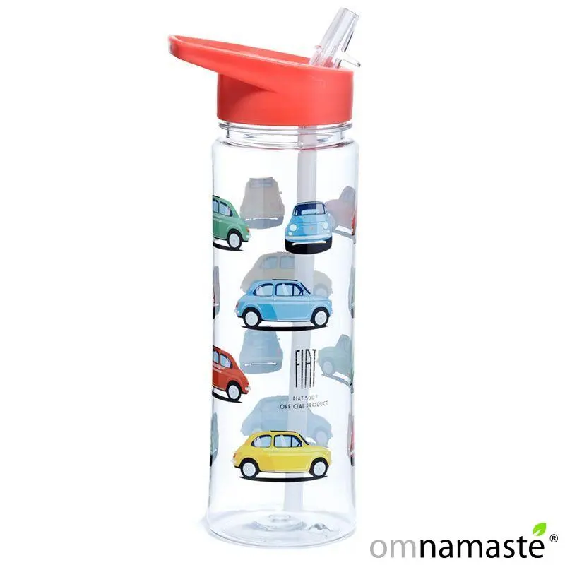 Botella de Agua con Pajita y Asa Coche Fiat 500 Retro
