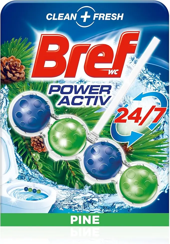 Bref Power Activ' Natura, pack de 10 cestas para WC. Limpiador de inodoro con fórmula 4 en 1 para una limpieza y un intenso frescor a pino duraderos en cada descarga.