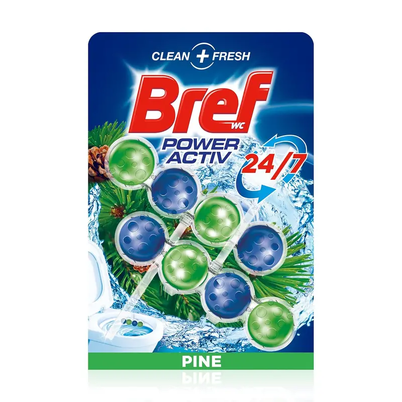 Bref Power Activ Natura, pack de 2 cestas para WC. Limpiador de inodoro con fórmula 4 en 1 antical y protectora contra la suciedad para una limpieza y frescor duraderos.