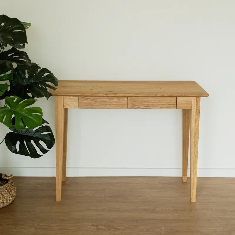Bureau console avec 2 tiroirs en bois massif de chêne Tolédo 2 - NordicStory