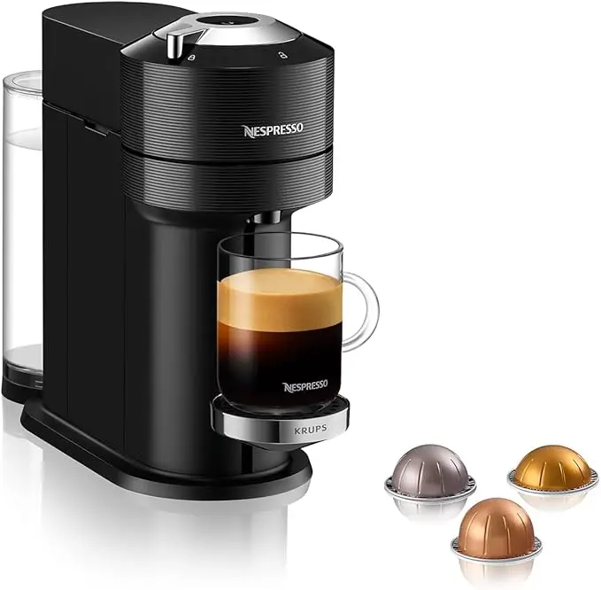 Cafetera Nespresso Vertuo Next de Krups en color Gris. Una máquina de café de cápsulas con tecnología Centrifusion, 5 tamaños de taza y conectividad Wi-Fi y Bluetooth.