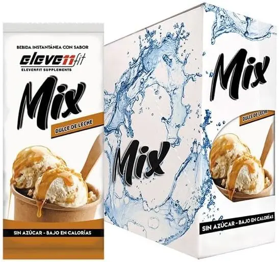 Caja ahorro de 24 sobres de Mix sabor Dulce de Leche de ElevenFit. El capricho más goloso en una versión sin azúcar, ideal para tus cafés, batidos y postres saludables.