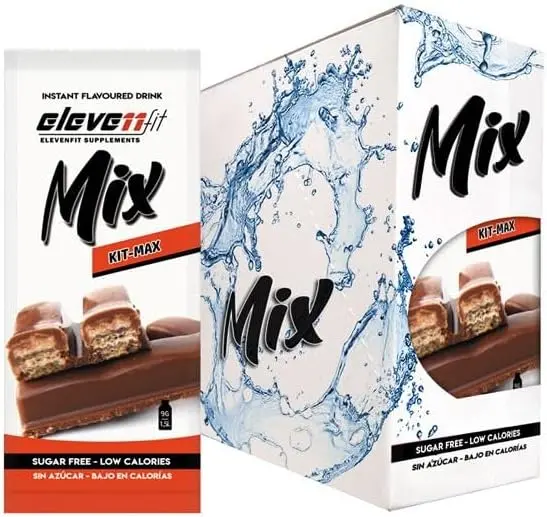 Caja ahorro de 24 sobres de Mix sabor Kitmax de ElevenFit. El sabor a crujiente barquillo bañado en chocolate sin azúcar, para tus batidos y postres más creativos.