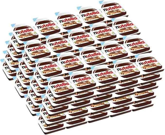 Caja de 100 Monodosis de Nutella para untar (100x15g). Un pack de almacenamiento con porciones individuales, perfecto para los almuerzos del cole, viajes y hostelería.