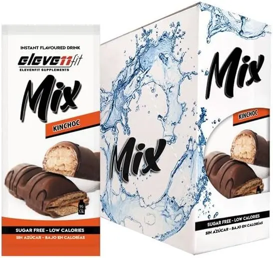 Caja de 24 sobres de Mix sabor Kinchoc de ElevenFit. Disfruta del sabor a barrita de chocolate y avellanas en una bebida sin azúcar, ideal para tus batidos y postres.