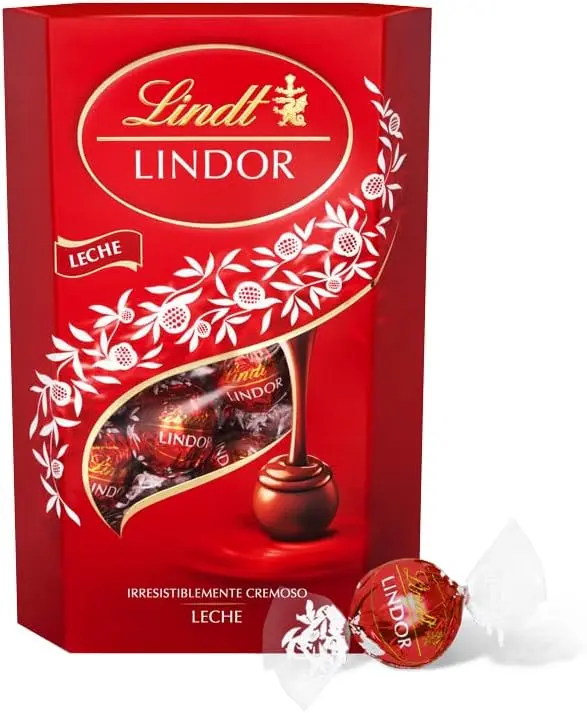 Caja de Bombones Lindt Lindor Cornet de Chocolate con Leche (337g). Aproximadamente 26 bombones con el inconfundible corazón cremoso que se funde en tus sentidos.