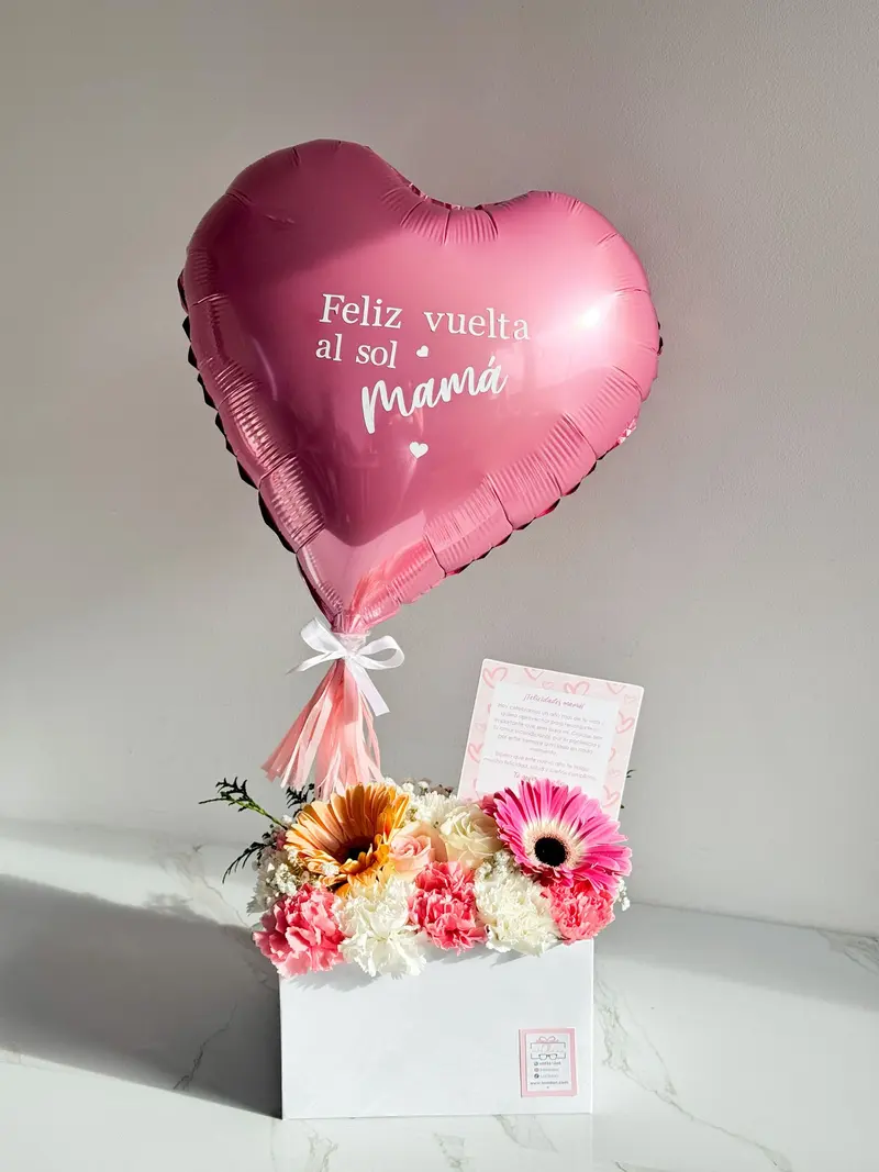 Caja de Flores LaOldan con globo personalizado