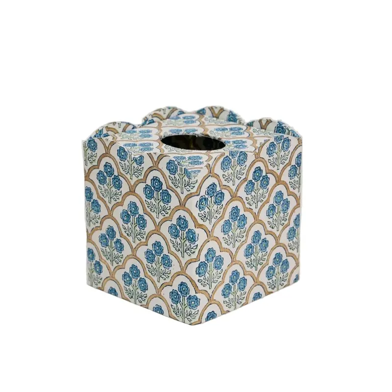 Caja de pañuelos con estampado Enrejado índigo