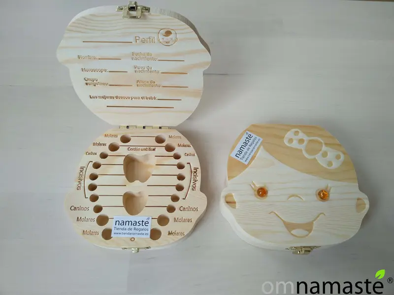 Caja madera con ámbar para dientes de leche (modelo niña)