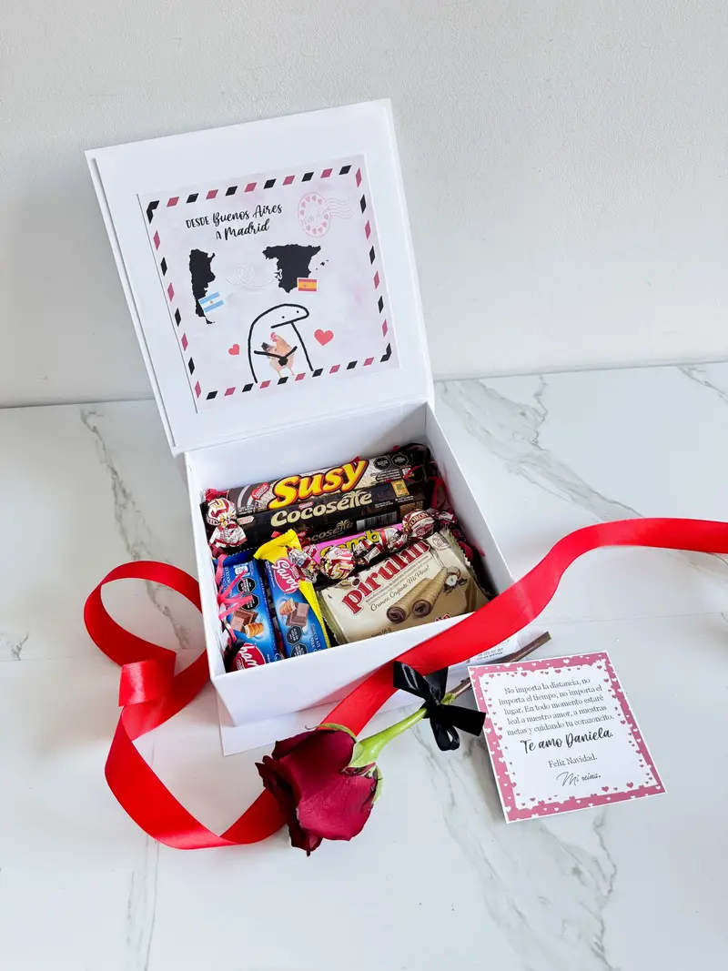 Caja Sorpresa Flork chocolates venezolanos con rosa