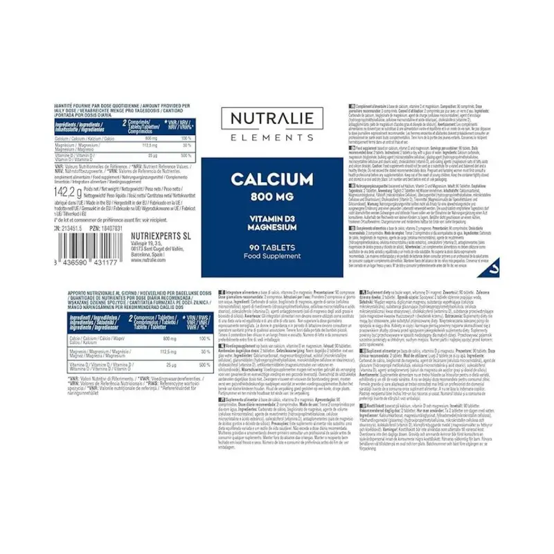 Calcio con magnesio y vitamina D 800mg - 90 comprimidos - Nutralie