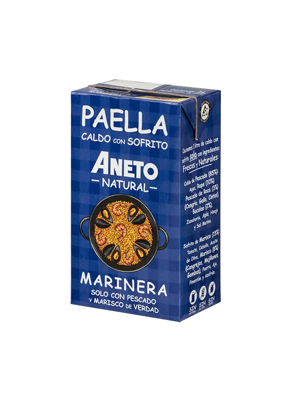 Caldo con sofrito para Paella Pescado Marisco SinGluten 1L Aneto