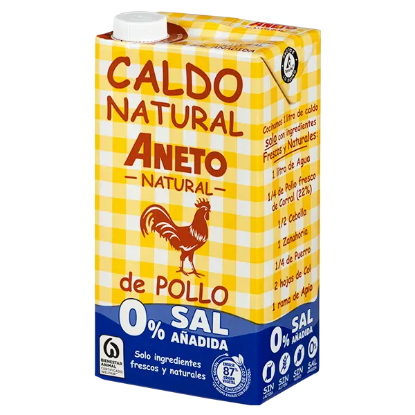 Caldo Natural de Pollo 0 Sal Añadida SinGluten 1L Aneto