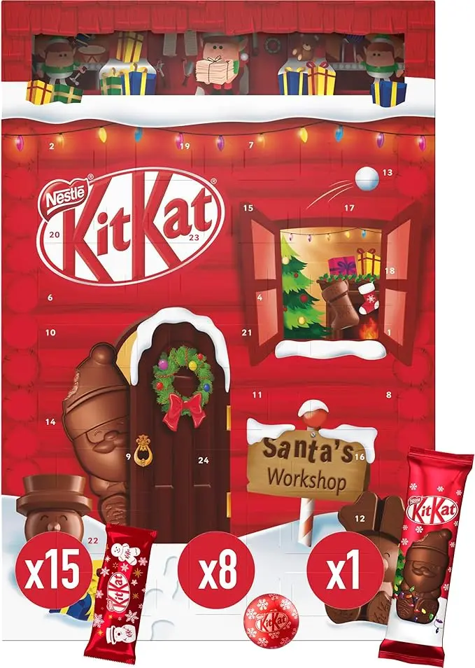 Calendario de Adviento KitKat 2024, tómate un respiro cada día con 24 sorpresas de chocolate con leche y crujiente barquillo. El regalo perfecto de 208g para Navidad.