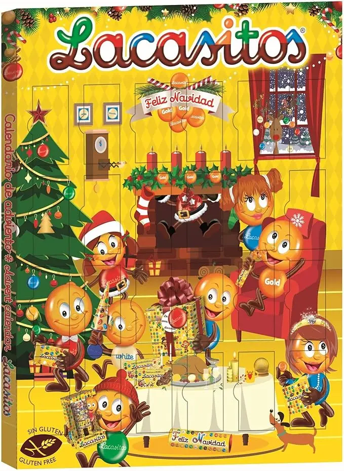 Calendario de Adviento Lacasitos, la forma más colorida y divertida de esperar la Navidad. Con 24 sorpresas de chocolate recubiertas de azúcar, un total de 72g de sabor.