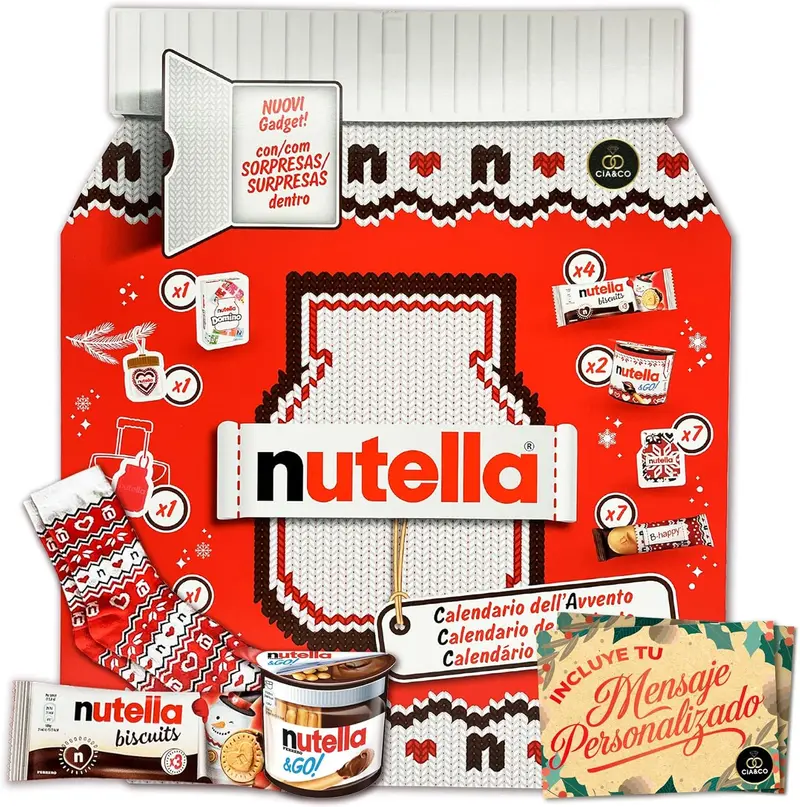 Calendario de Adviento XXL Nutella 2025 + Tarjeta Dedicada Cia&Co · Edición Limitada con 24 Momentos Dulces · Incluye Nutella, Biscuits, Mini Tarros, Accesorios Exclusivos · Regalo Navideño · 528 grs