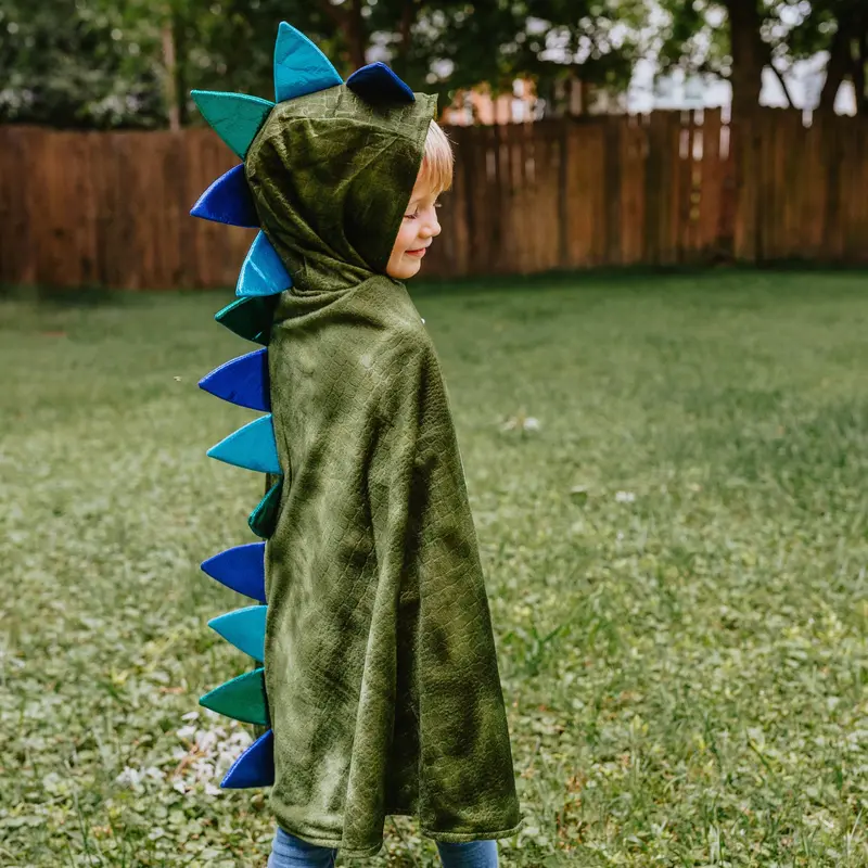 Capa de dragón verde y azul con guantes