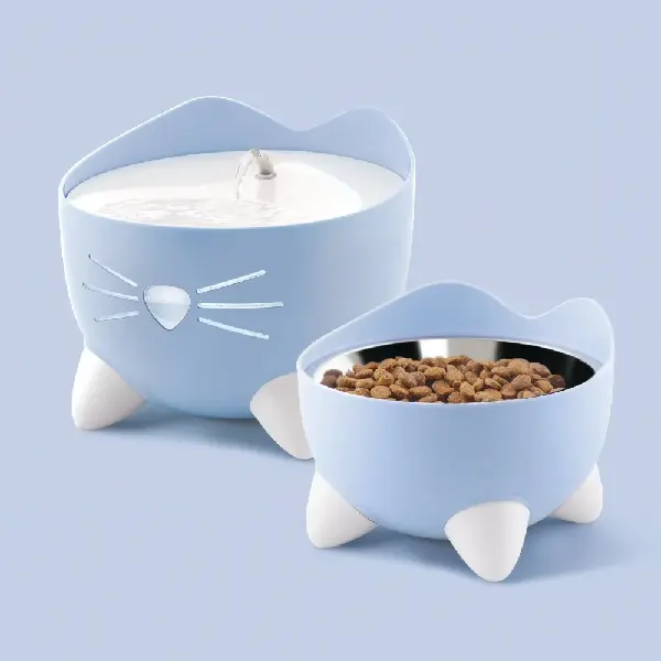 Catit PIXI Combo Fuente para Gatos 2,5 L y comedero - Azul