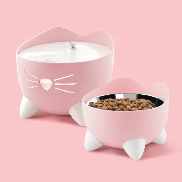 Catit PIXI Combo Fuente para Gatos 2,5 L y comedero - Rosa