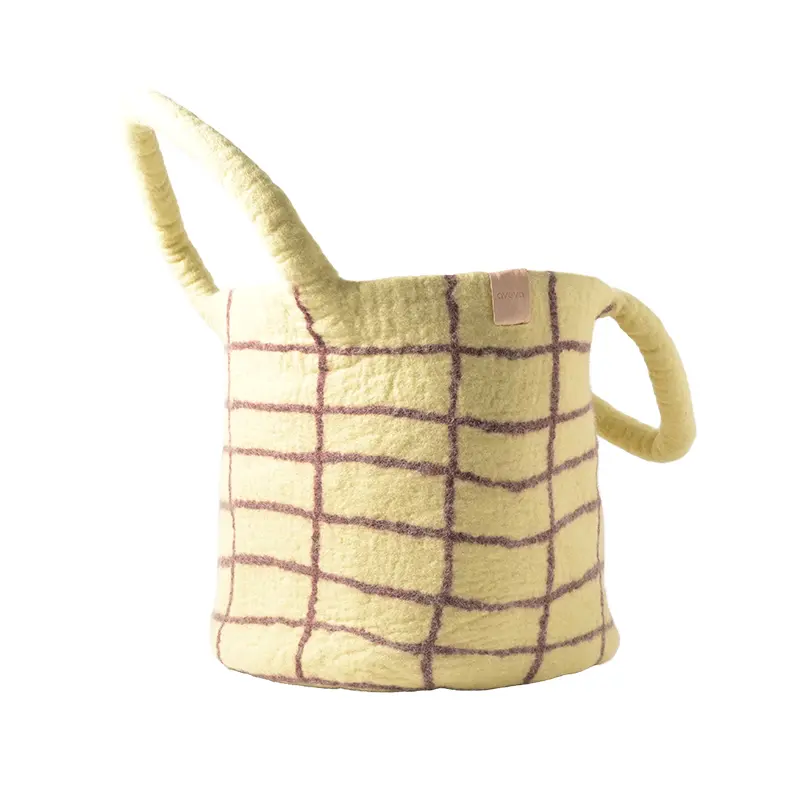 Cesta de lana L cuadros amarillos