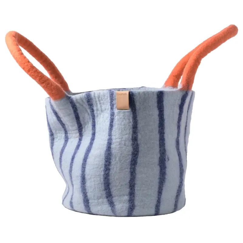Cesta de lana L rayas azul empolvado