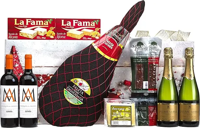 Cesta de Navidad Clásica con Paleta Ibérica Lote B836 de Cia&Co. Un lote de regalo tradicional con una selección de productos gourmet y tarjeta dedicada gratuita.