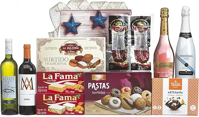 Cesta de Navidad Gourmet Lote B802 de Cia&Co. Un regalo de empresa o personal con una selección de productos tradicionales, ideal para agradecer y felicitar las fiestas.